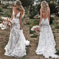 exquisite v neck mermaid wedding dress sleeveless lace appliques backless country bridal gowns plus size vestidos de novia
