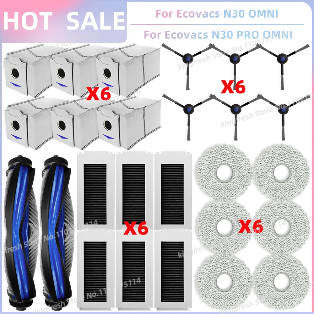

Подходит для ( Ecovacs Debot N30 Omni / N30 Pro Omni ) Запчасти для пылесоса Основной валик Боковая щетка HEPA фильтр Ткань для мытья Пылевой мешок Аксессуары