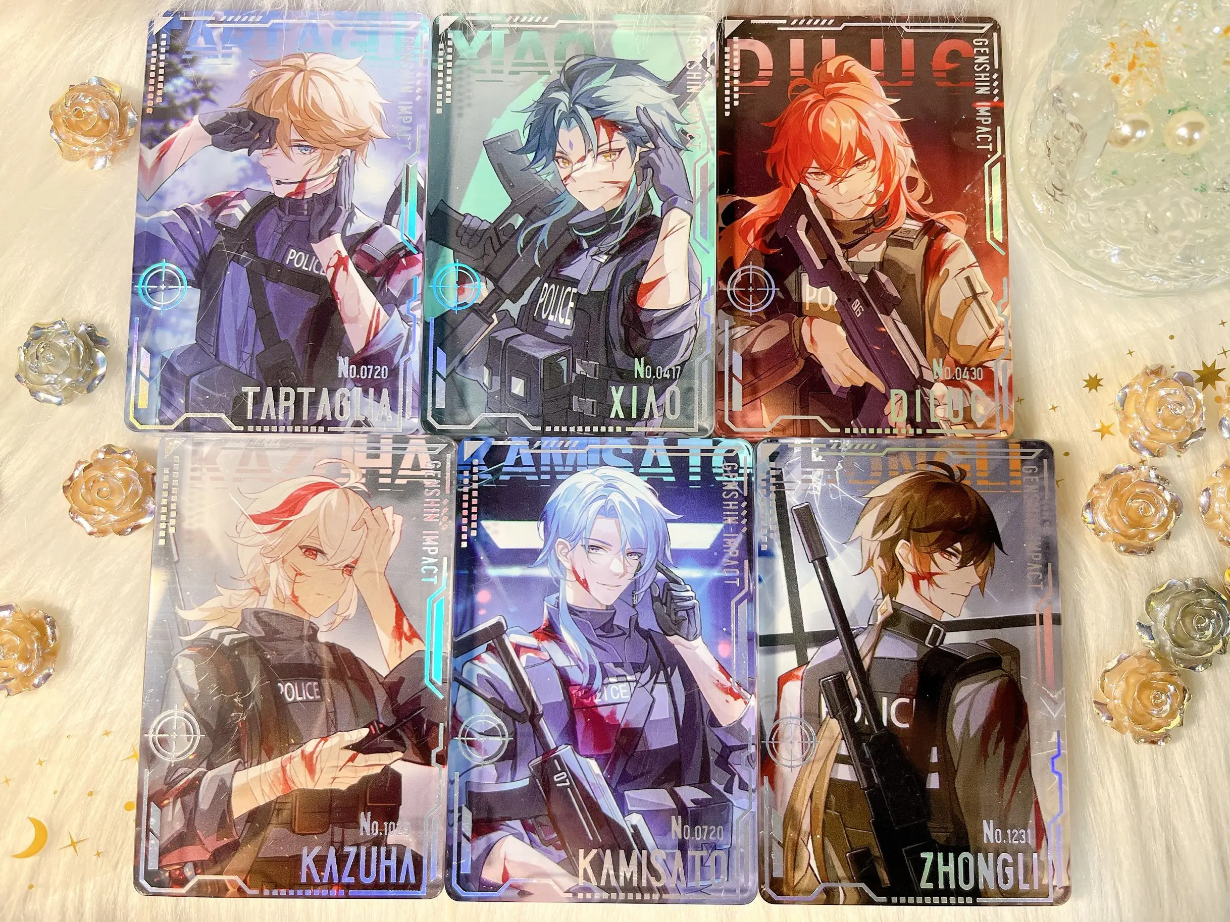 

Anime Genshin Impact Xiao Tartaglia Kamisato Ayato Zhongli Speciale War Acrylic Mahjong Laser Ticket Cosplay Badge Brooch Pin