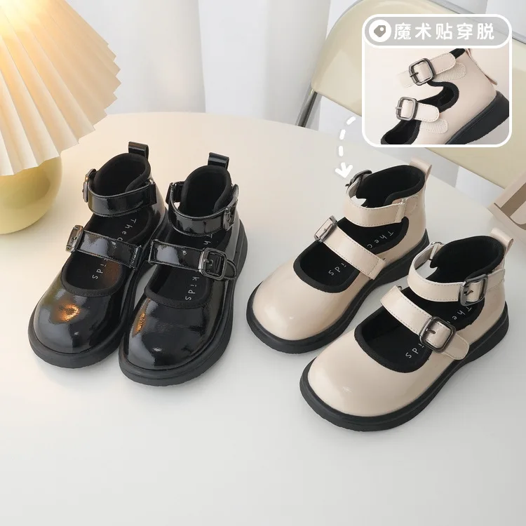 

Fashion Mary Jane Buckle Kids Boots Pu Leather Shallow Ankle Boots For Teens Children Breathable Hook Loop Non Slip Girls Shoes