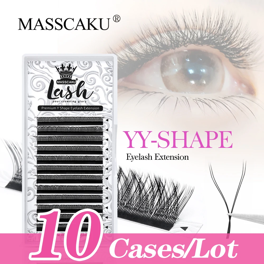 

10case/lot Private Label MASSCAKU 0.05/0.07mm Professional Mink Y Style Eyelash Extensions Custom Packaging Individual Eyelashes