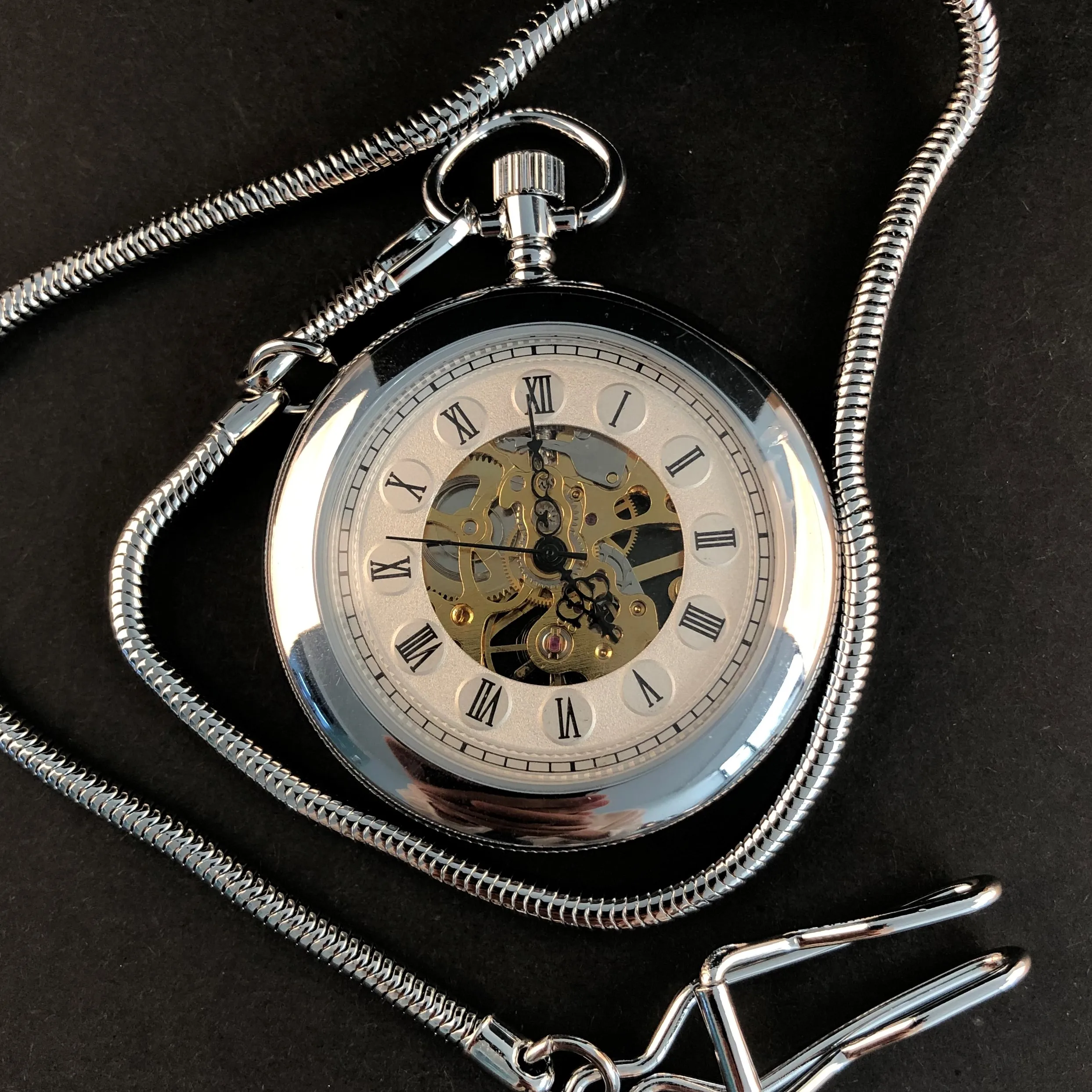 Silver Smooth Roman Numeral Pocket Watch Fashion Vintage Mechacnical Hand-winding Mens Pocket&Fob Watches Half Hunter