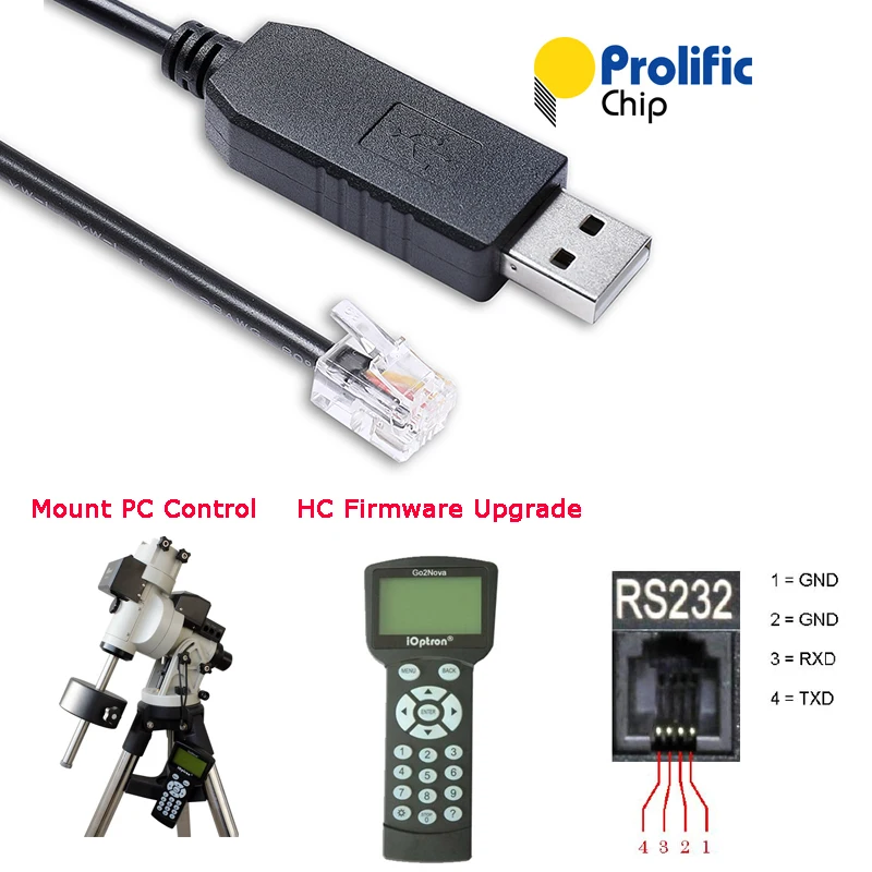Prolific USB RS232 последовательный к RJ9 4P4C для iOptron IEQ30 Pro ручной контроллер управления