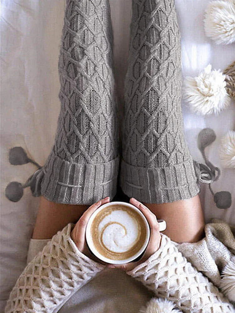 

2 Pairs Women Cable Knit Extra Long Boot Socks Over Knee Thigh Stocking Leg Warmers Knitted Thigh High Winter Stockings