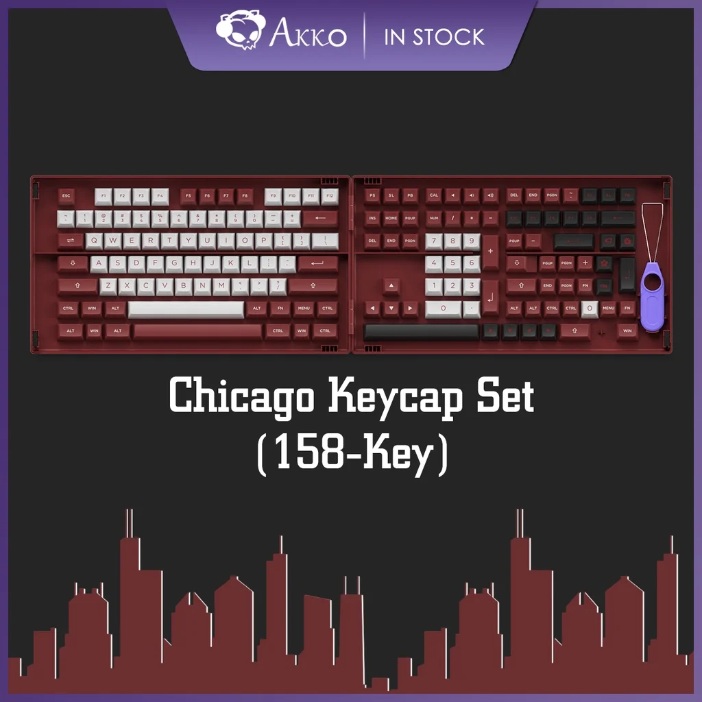 

Akko Chicago Theme Keycap Set 158-Key ASA Profile PBT Double-Shot Full Keycaps for Mechanical Keyboards with Collection Box