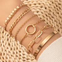 6pcsset fashion punk gold color chain bracelet bangle boho crystal chain bracelets set for women charm jewelry accessories gift