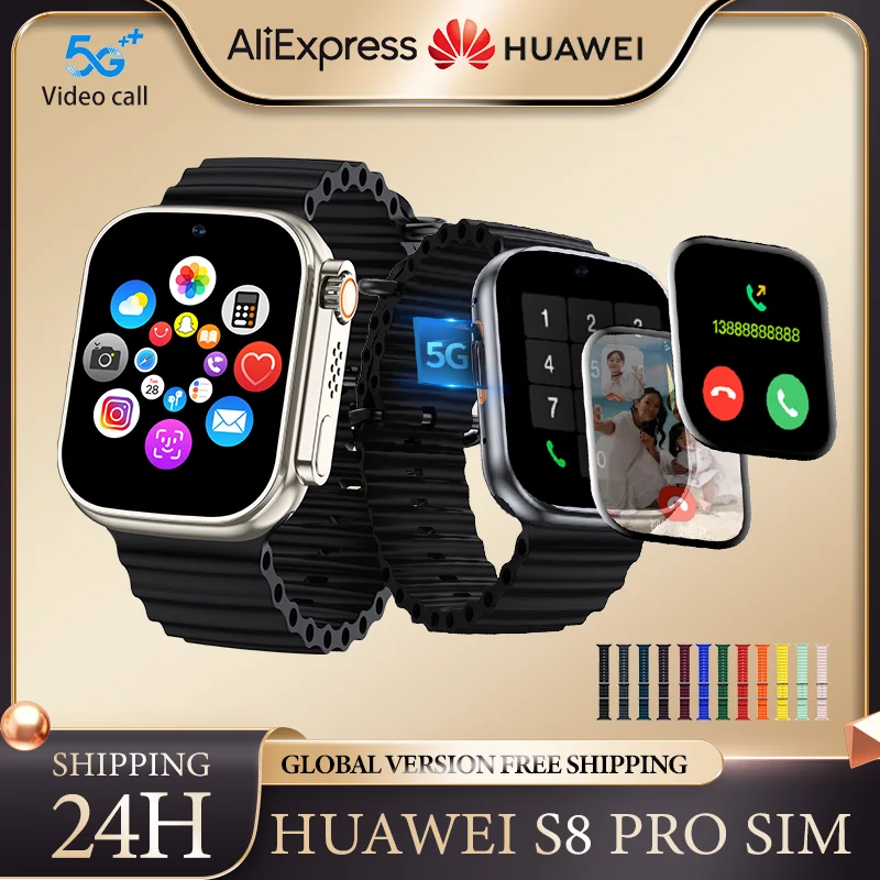 Huawei S8 Pro Smartwatch SIM Card 5G Network 8G Video Call WIFI Fitness Traker NFC GPS Face ID Sport Men Women Watch for Xiaomi