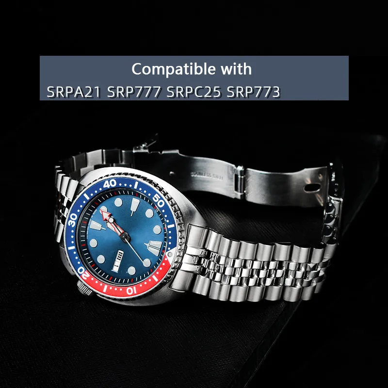 22mm Solid Stainless Steel Curved Interface Strap for Seiko Turtle SRPA21 SRP777 SRPC25 SRP773  Diving Sports Watch Accessories