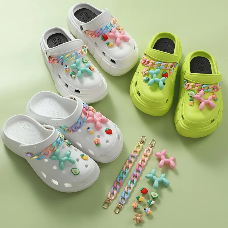 

Cute Luxury Shoes Accesories Colorful 3D Balloons Fruit Croc Charms Rainbow Chain Shoe charm Decorations DIY Buckle Shoes Flower