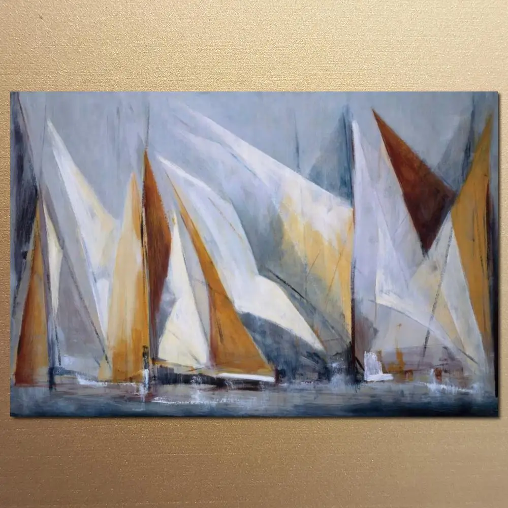 Canvas Art Sailing Boats Abstract Oil Painting Seascape Regatta Hand Painted Modern Artwork Office Living Room Wall Decoration