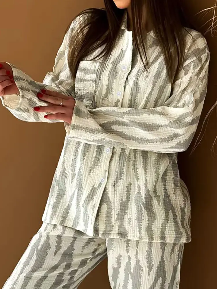 Хлопковая Женская Домашняя Linad КомплеКт Из 2 Предметов Одежда Для Сна С Длинным