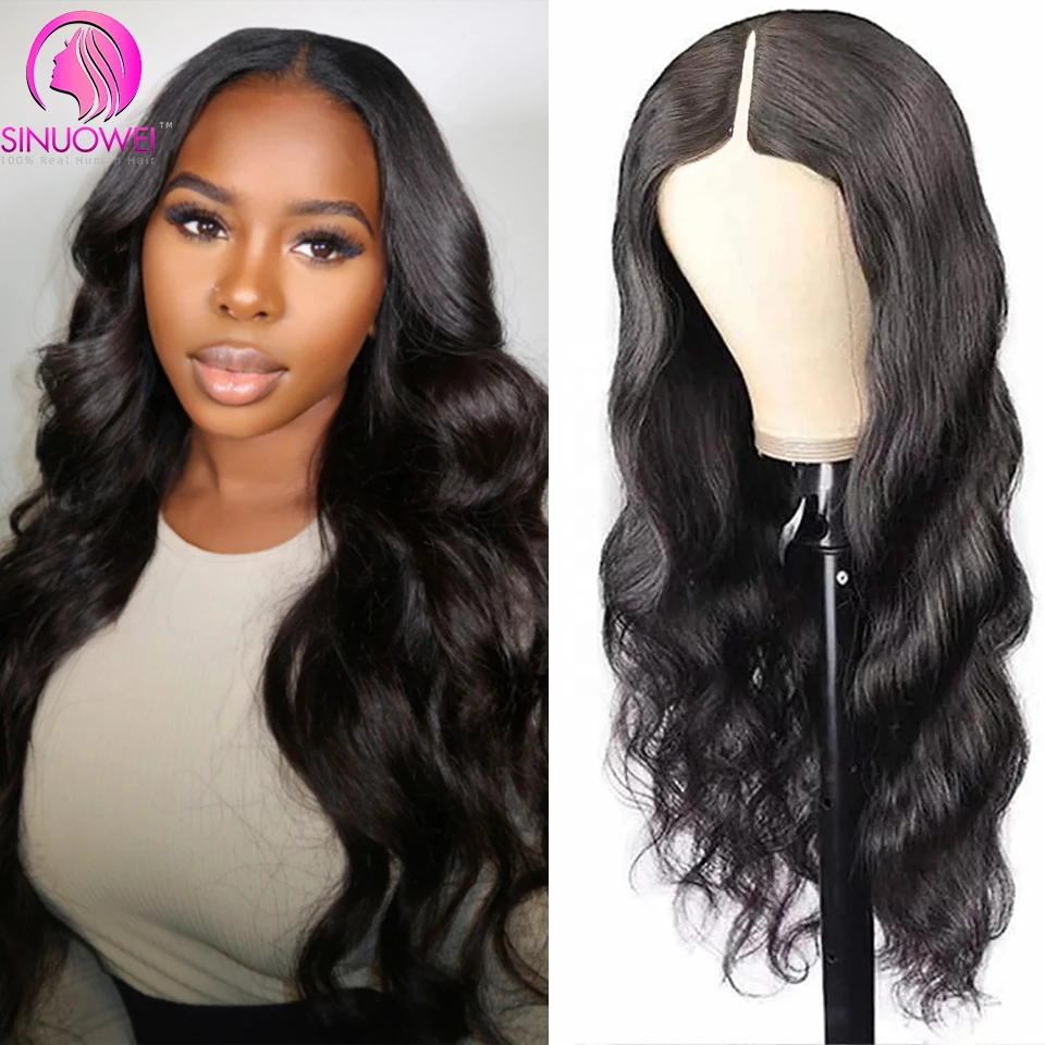 

Body Wave V Part Wig Human Hair Wigs 10-28 Inch V Shape For Women Middle Part Brazilian Remy Human Hair Wig No Leave Glue Out