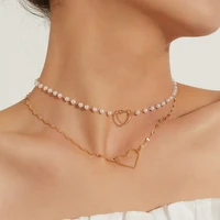 double white pearl heart pendant necklace fashion new choker necklaces for women fashion wedding party jewelry gifts collares