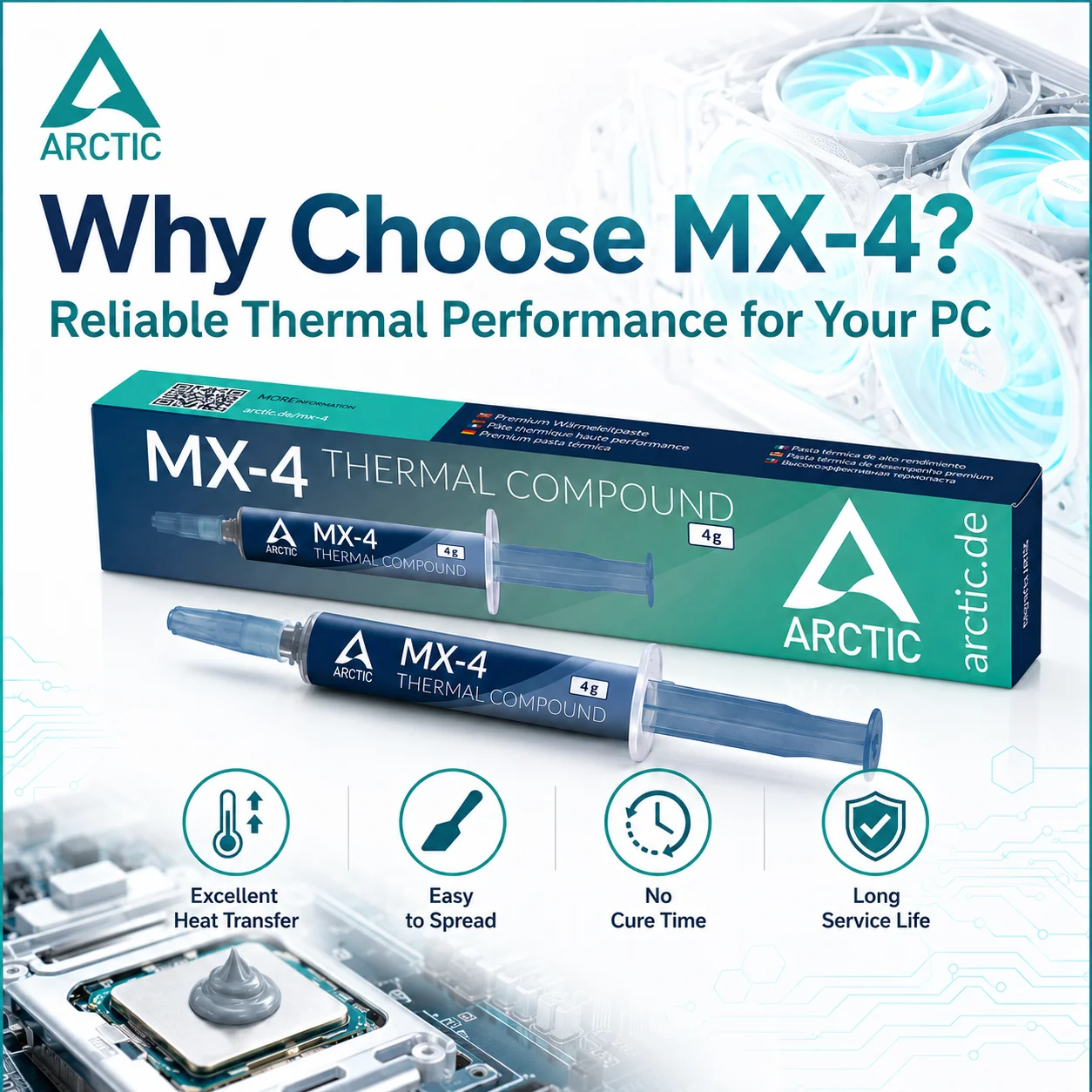 Фото Термопаста ARCTIC MX-4 8.5W/mK 2г 4г 8г 20г для охлаждения CPU/GPU чипов, теплопроводящая силиконовая смазка №2