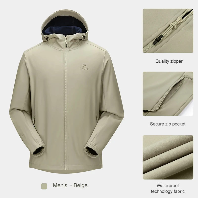 Фото Походная куртка Goldencamel с мягкой оболочкой, мужские куртки с бархатной подкладкой, осень 2022, водонепроницаемая Мужская ветровка, теплая курт... №2