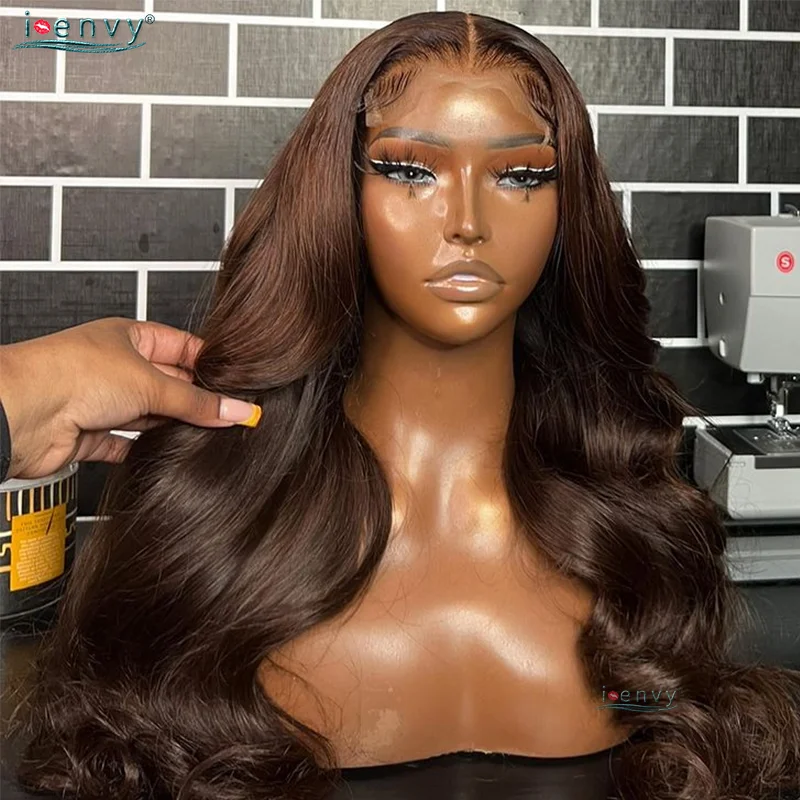 Colored Brown Lace Front Wig Curly Body Wave Human Hair Wigs Preplucked Peruvian 13×4 Lace Frontal Wig 180% Remy Hair I Envy
