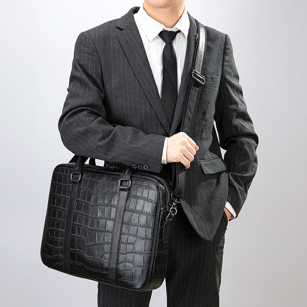 WESTAL Croco Design Leather Briefcases 15'' Laptop Bags Men's Executive Briefcase Portafolio Business Men Bags for Documents