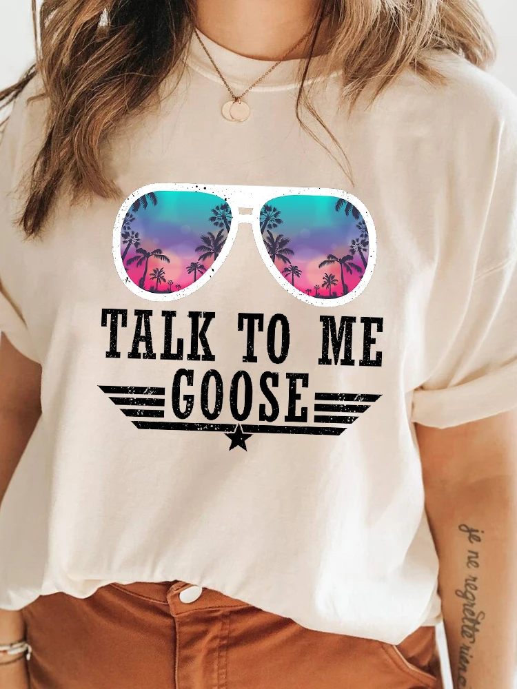 

Talk To Me Goose Shirt Top Gun T Shirt Summer Tops Movie T-shirt Sunglasses Tee Women Round Neck Short Sleeve Graphic T Shirts