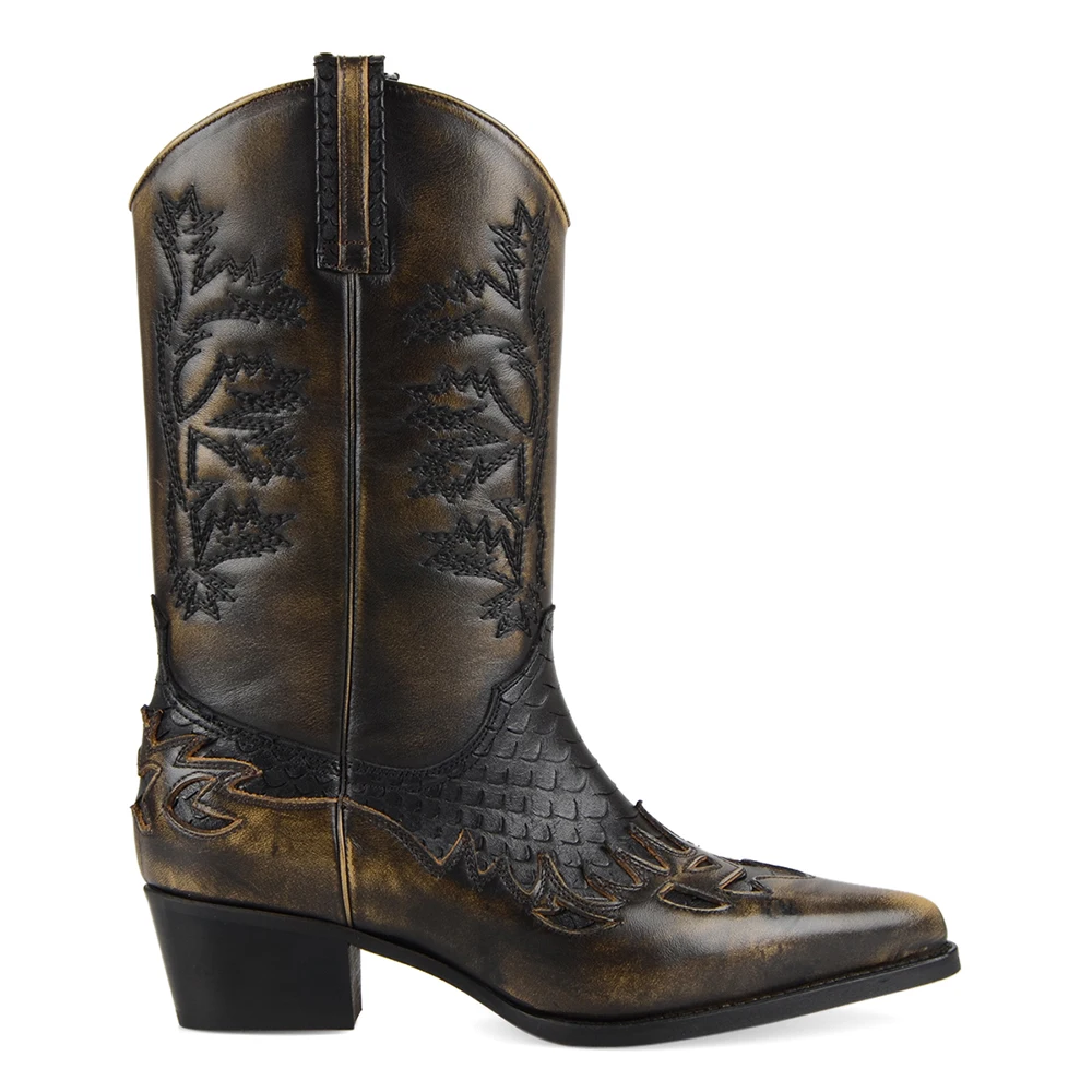 Коричневые женские ковбойские сапоги FootCourt из натуральной кожи полированной с