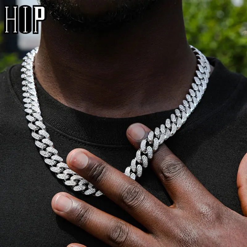 Hip Hop 12MM Miami Cuban Link Chain Bling Iced Out CZ AAA+ Cubic Zirconia Bracelet Necklace For Men Women Rapper Jewelry
