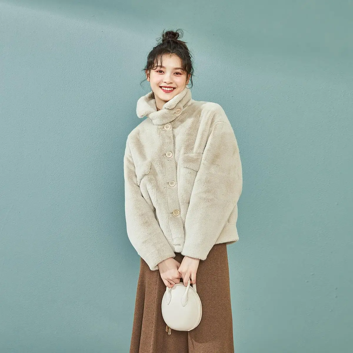 2022 Autumn Winter Furry Faux Fur Coat  Short Women Turn Down Collar Single Breasted Loose Ladies Faux Rex Rabbit Fur Coat