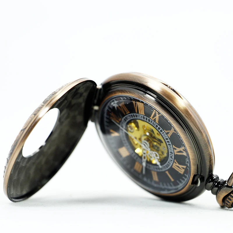 Rose Gold/Black/Silver Roman Numeral Display Pocket Watch Mechanical Manual Winding Watch Hot Sale Classic Necklace Chain Clock