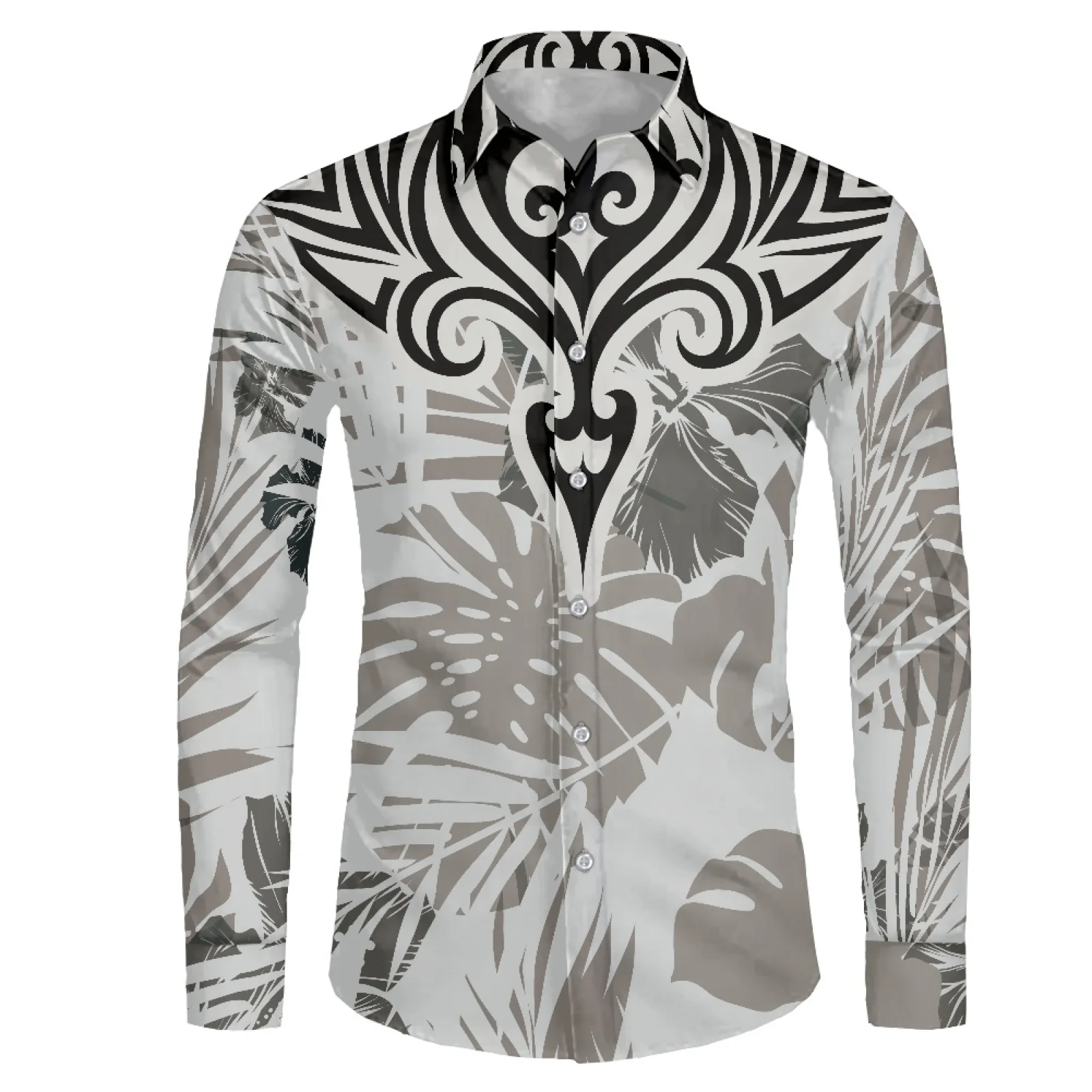 

Мужская летняя рубашка с длинным рукавом и воротником-стойкой