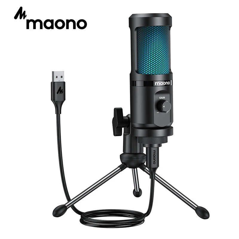 MAONO Gaming USB Microphone Desktop Condenser Microfono Podcast Breathing Light с усилением для записи подкастинга