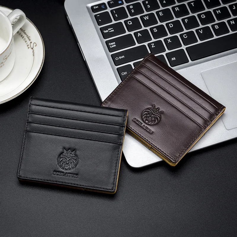 Men RFID Card Holder Wallets Genuine Leather Credit Card Mini Money Bag Slim Short Small Purse Minimalist Wallet for Male
