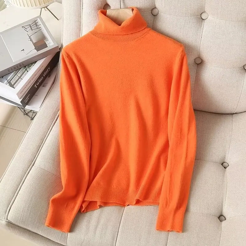 

Withered Fashion Turtleneck Wool Knitwear Pullovers Winter Candy Color Sweaters Women Tops