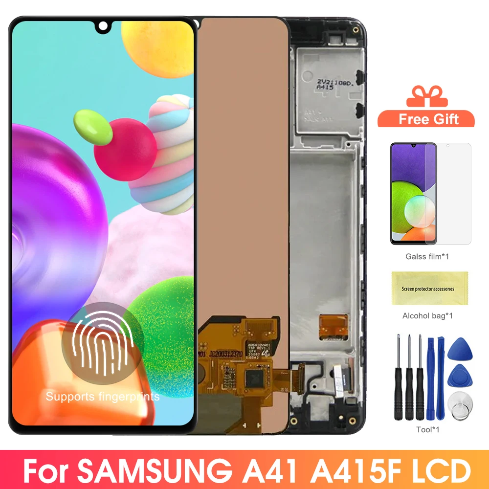 

Super AMOLED A41 Display Screen, for Samsung Galaxy A41 A415 A415F LCD Display Touch Screen Digitizer with Frame Replacement