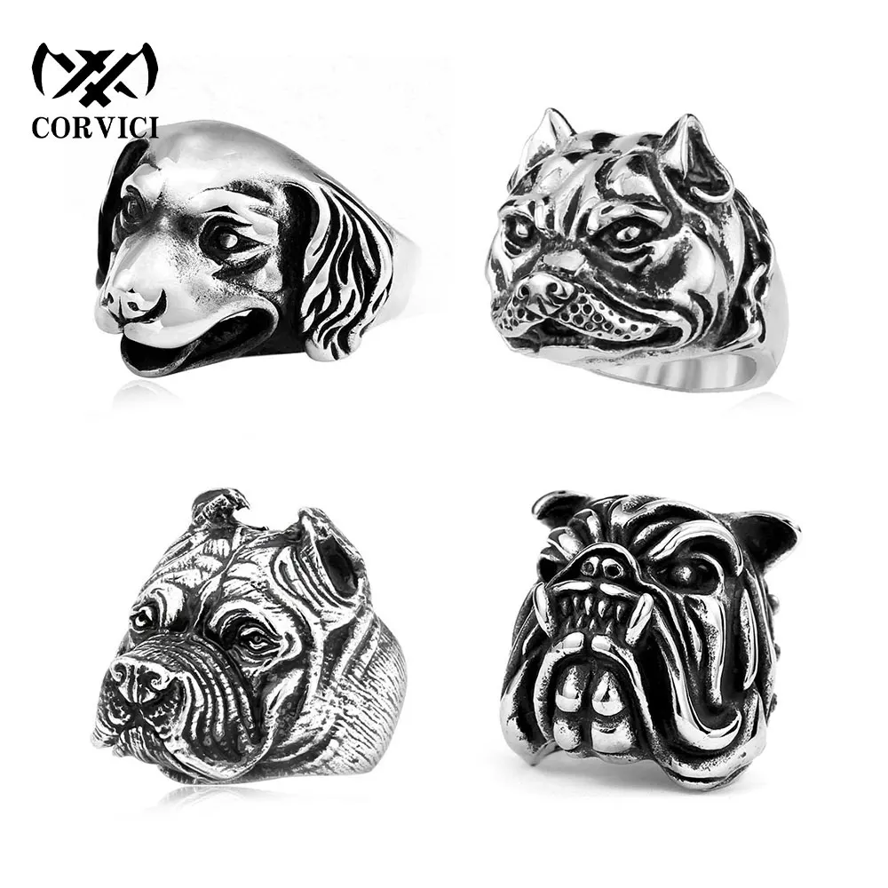 

CORVICI Brand Dog Animal Vintage Gothic Aesthetic Viking Retro Stainless Steel Biker Accessories Jewelry Rings for Women Men