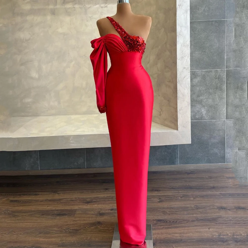 

Sexy Prom Evening Dresses One Shoulder Floor Length Party Dress Long Sequin Mermaid Night Cocktail Gowns Plus Size Holiday Gown