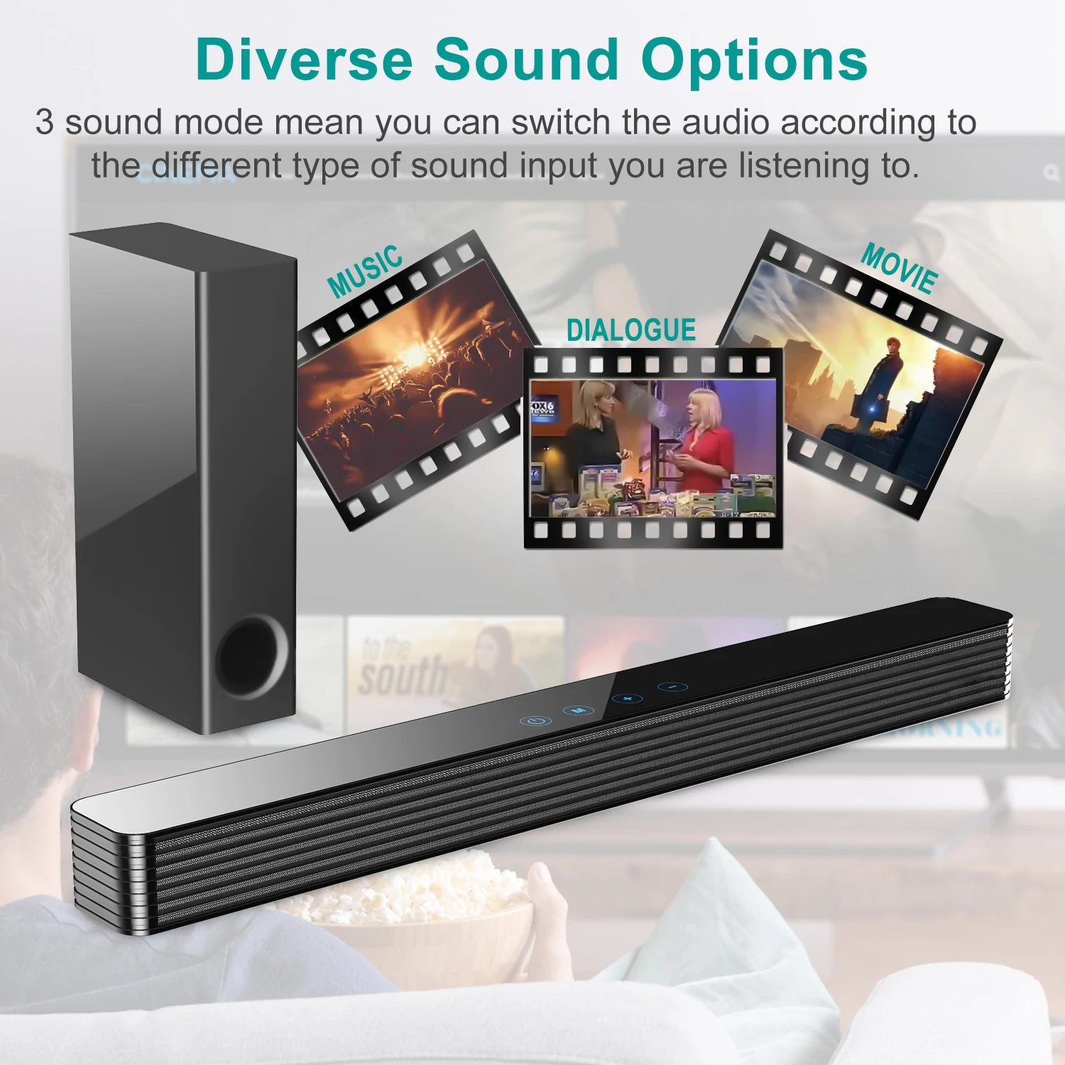 120W Bluetooth Soundbar with Subwoofer Bluetooth Speaker for TV Bass 3D  Stereo Surround Sound for Home Theater Sound box