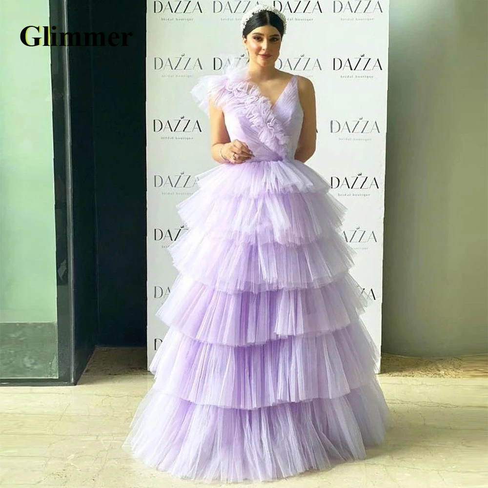 

Glimmer Modern Evening Dresses Layered Tulle Formal Prom Gowns Custom Made Special Occasion Vestidos De Fiesta Noche Robe Soiree