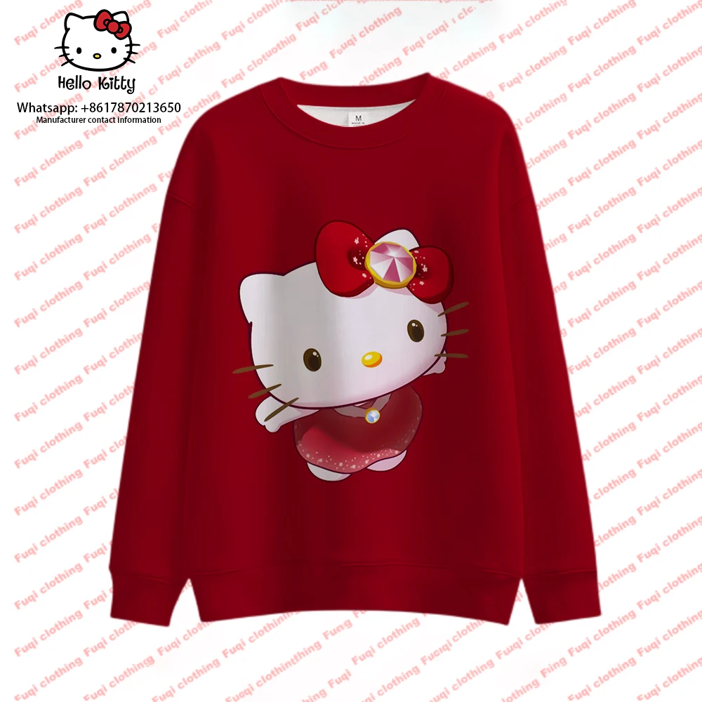 

Мужской и женский свитер с круглым вырезом Sanrio, повседневный милый топ с 3D-принтом HELLO KITTY, весна-осень 2023