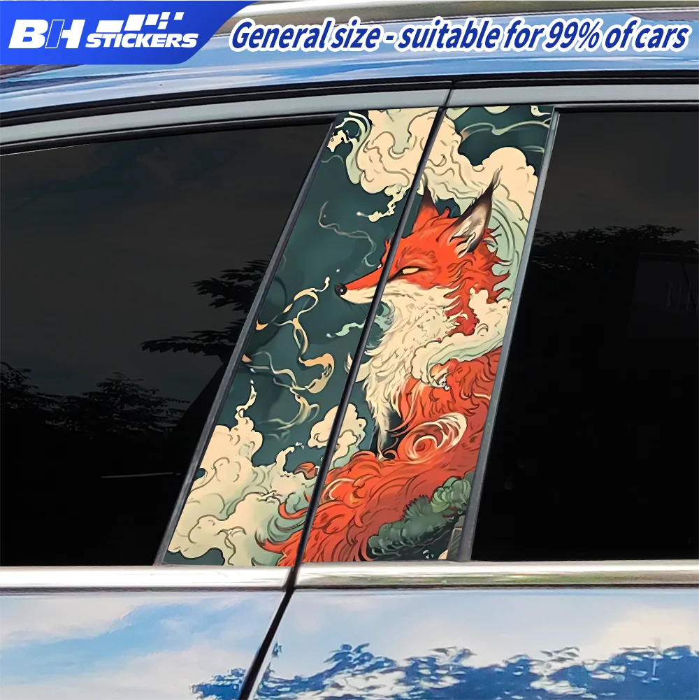 Наклейка на центральную стойку автомобиля Red Fox, 2 шт., виниловая пленка с японским кицунэ и винтажными облаками, для декора окон и внешней отделки (art.: 3920dbbb7c026) - 3920dbbb7c026