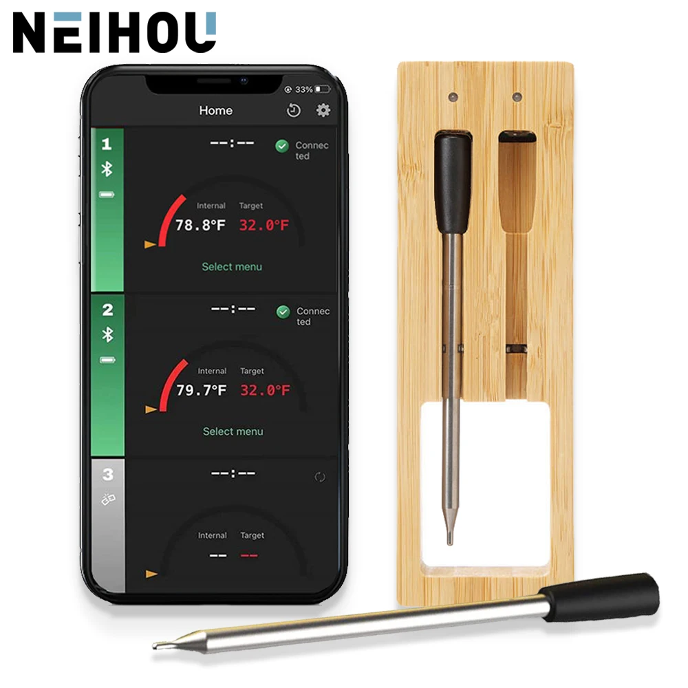 

Bluetooth беспроводной цифровой Кухонный Термометр для жарки мяса, барбекю, с двойным зондом