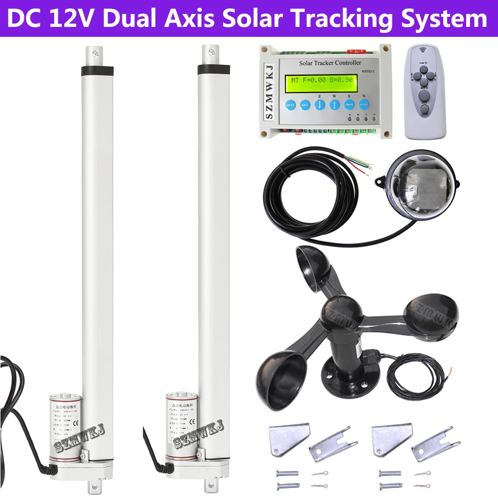 

Complete Dual Axis Solar Tracking Tracker W/ 2*18" (East-West&South-North) Linear Actuator Motor W/ LCD Controller W/ Anemometer