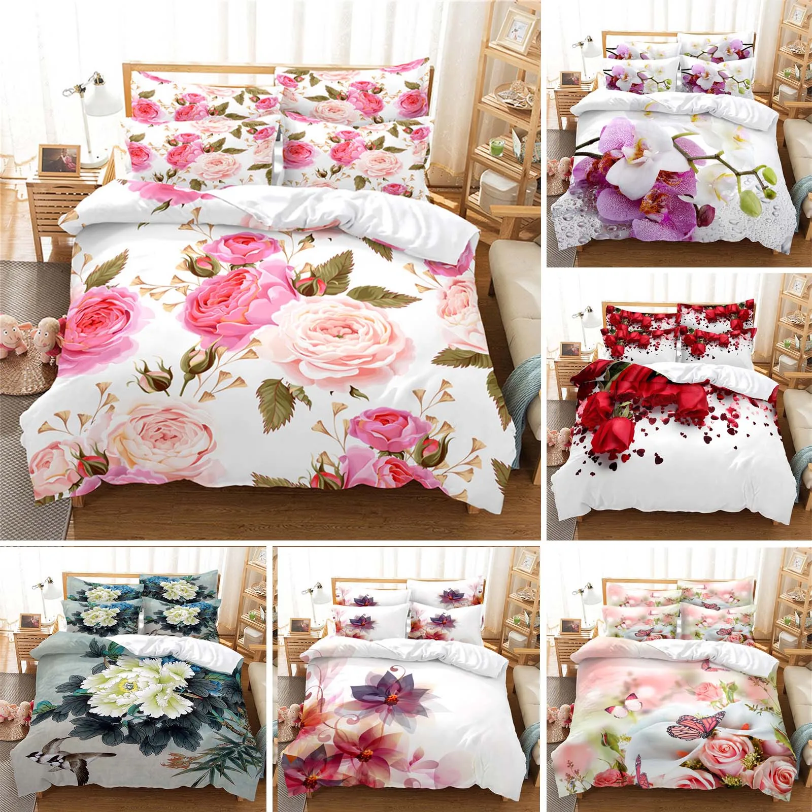 Комплект постельного белья с цветочным рисунком комплект пододеяльником и