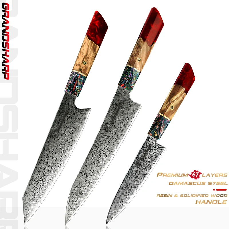 

Grandsharp Chef's Knife 67 Layers vg10 Japanese Damascus Kitchen Knife Kitchen Stainless Steel Tools Gyuto Utility Kiritsuke