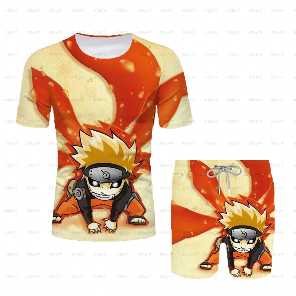 

Summer Men's Suit Naruto Print Shirt + Shorts Oversized Street Harajuku Men's 2 Piece Men's Fashion Summer Naruto T-Shirt