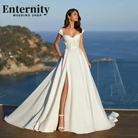 simple sweetheart wedding formal dresses cap sleeves a line beach bridal gowns with pockets 2022 side split robe de mari%c3%a9e