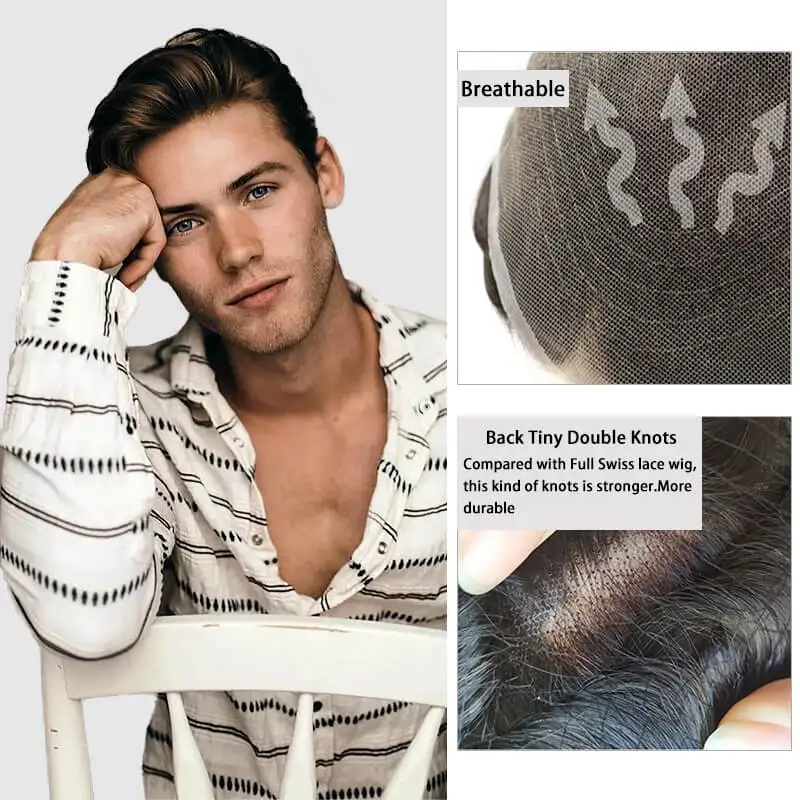 Full Lace Men Toupee Natural Hairline Human Hair Toupee Men Wig Invisible Breathable Hair Replacement System Unit Wig For Men