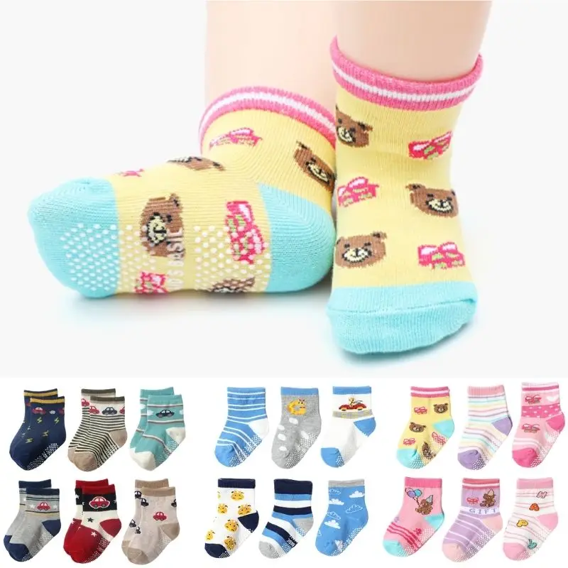 12 paar Baby Jungen Mädchen Socken Anti-slip Non Skid Ankle Socken Mit Griffe Für Kleinkind kinder Kinder alle Jahreszeiten Baumwolle Socken