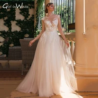 romantic illusion floral lace wedding dress bodice short cap sleeves aline sparkle bride dresses bridal gown vestido de novia