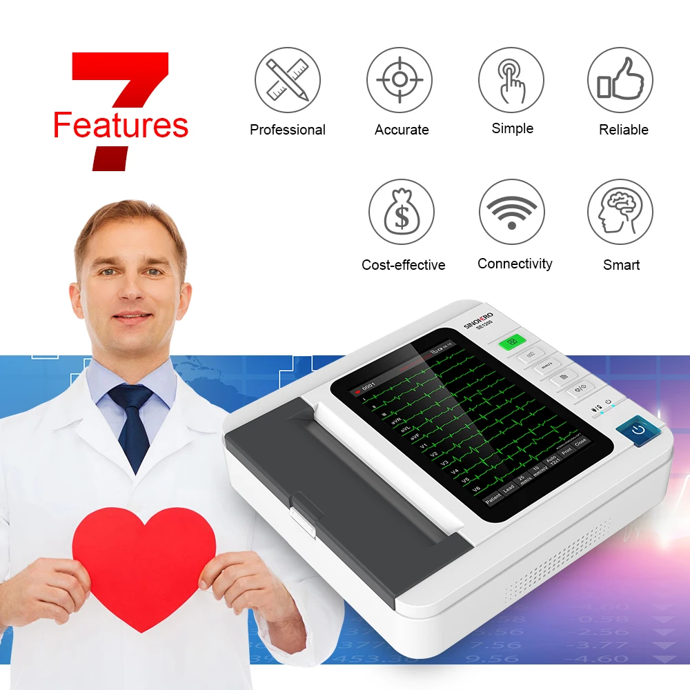

SINOHERO SE1200 Electrocardiograph 12 Channel 12-lead ECG Machine with Thermal Printing 10.1’‘‘LCD Display EKG Cardiac Monitor