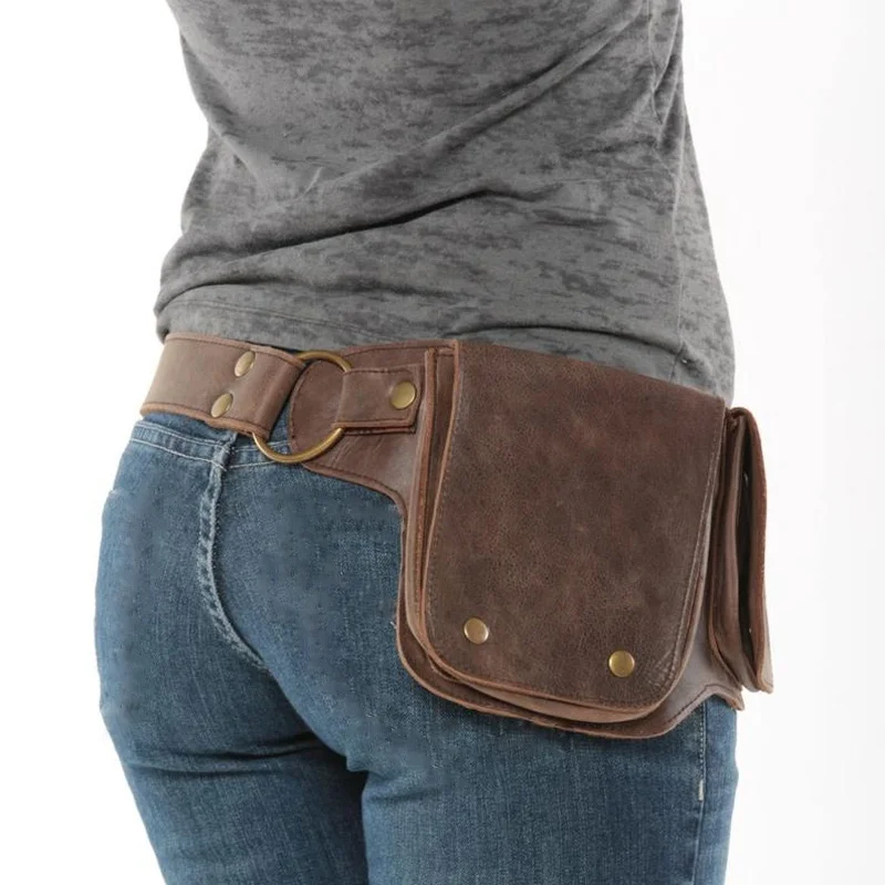 Medieval Adjustable PU Leather Utility Belt Pocket Women Vintage Hip Bag Waist Pack Viking Warrior Larp Cosplay Accessory Wallet