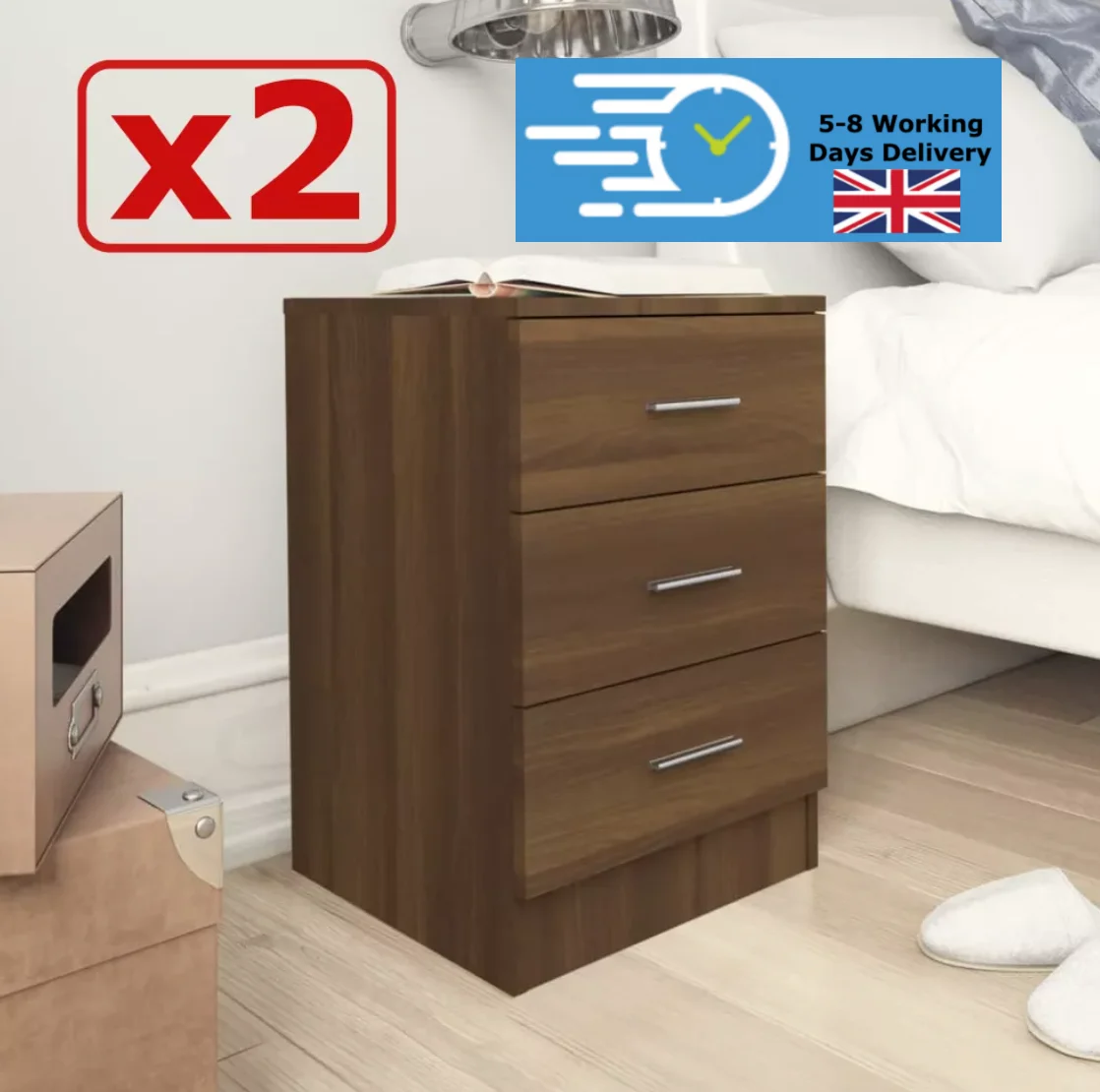 

Bedside Cabinets 2 pcs Brown Oak 38x35x56 cm Wood chest of drawers room furniture, modern furniture dressing room cabinet