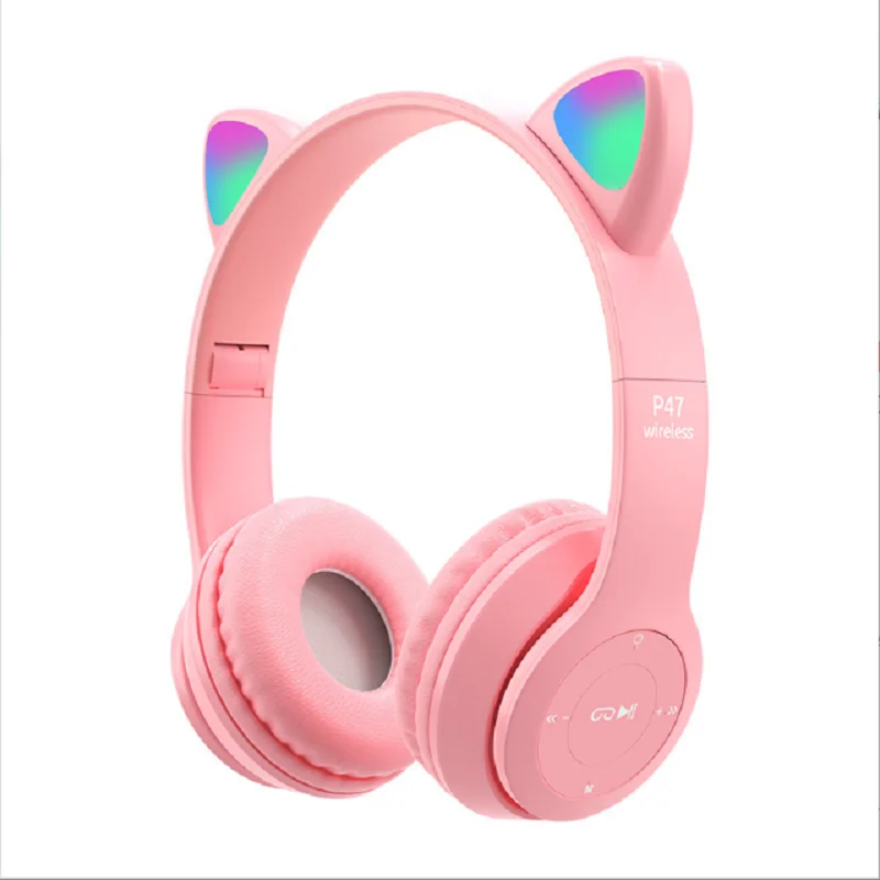 Over-the-head wireless Bluetooth headset Ultra long cat-ear light-emitting folding headset